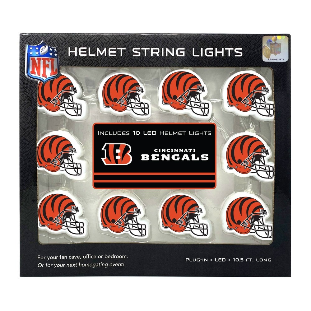 Cincinnati Bengals NFL Helmet String Lights 10 LED 10.5 FT Plug-In NEW